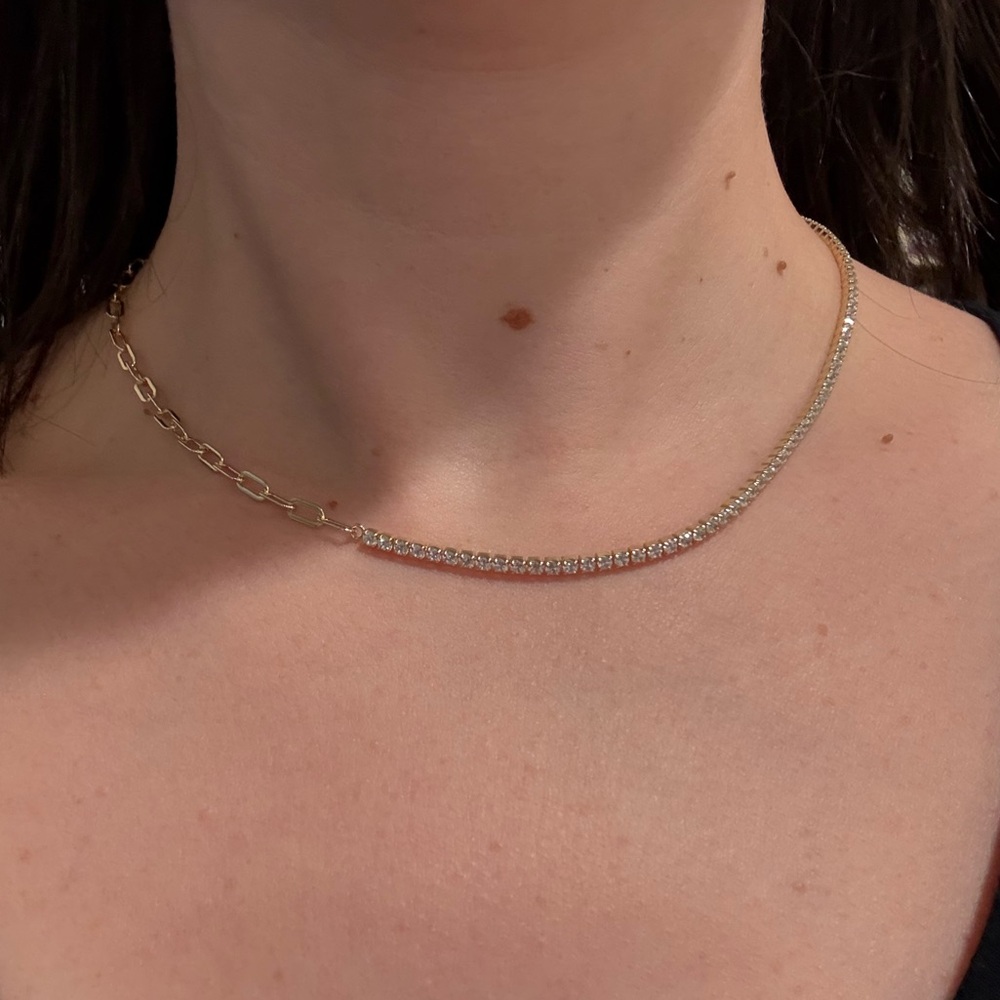 Half Tennis & paper clip chain necklace